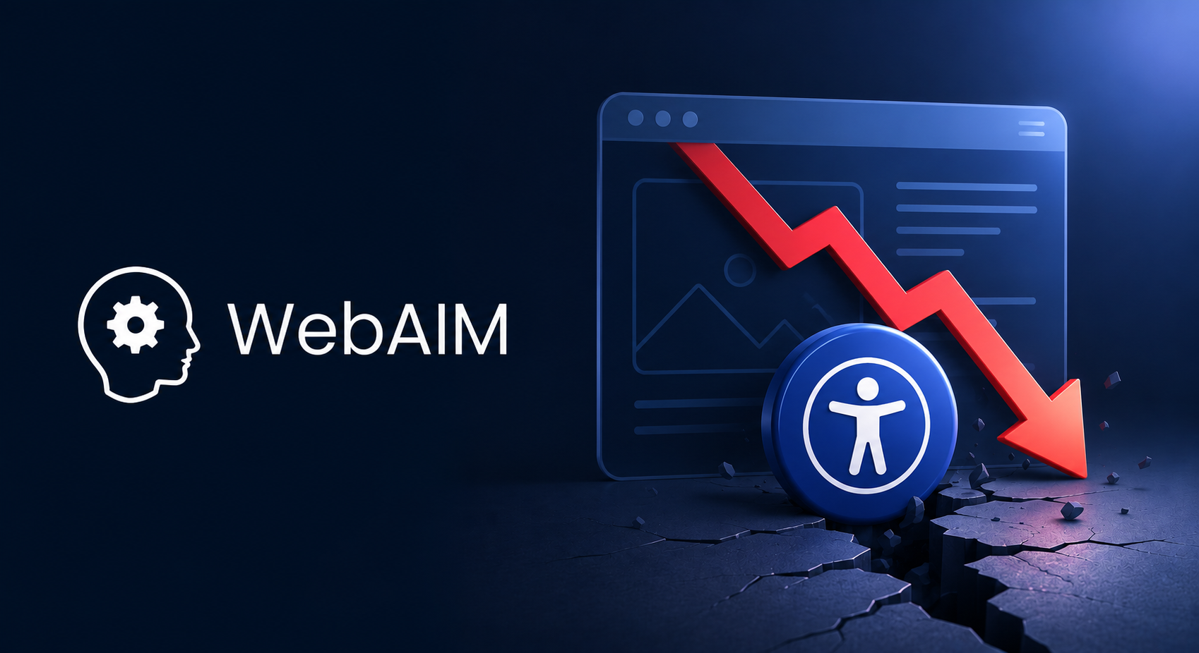 WebAIM logosu ile erişilebilirlik simgesi ve aşağı yönlü grafik içeren soyut illüstrasyon