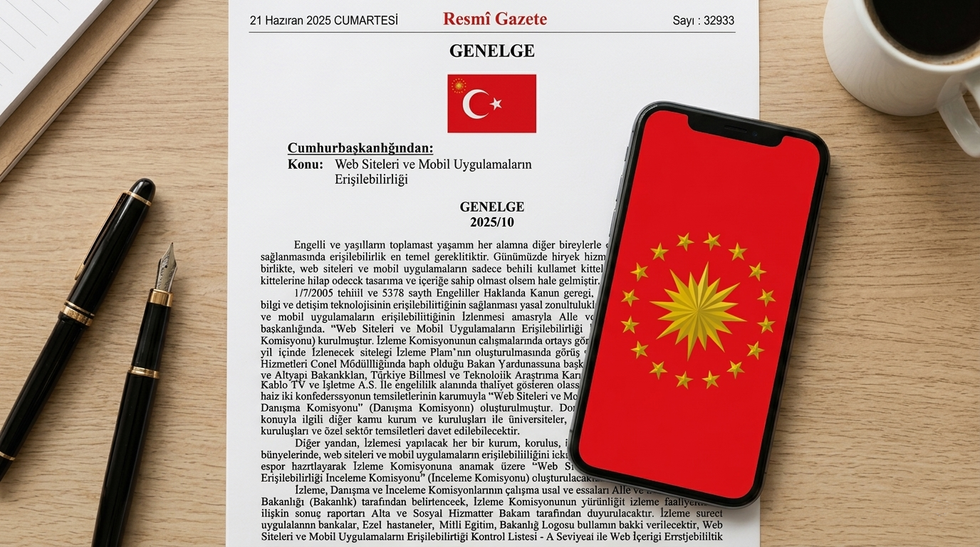 Masaüstünde 'Resmî Gazete' genelgesi, kalemler, kahve ve ekranında cumhurbaşkanlığı forsu olan bir telefon.