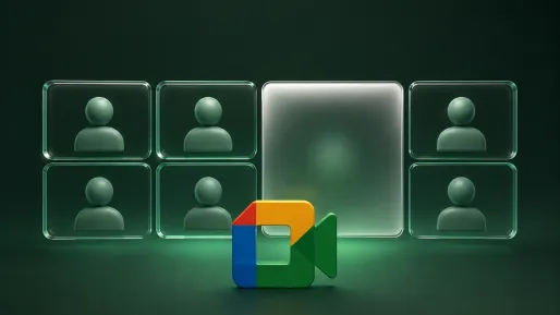 Google Meet logosunun arka planında görünen ve görünmeyen buzlu ekranlar