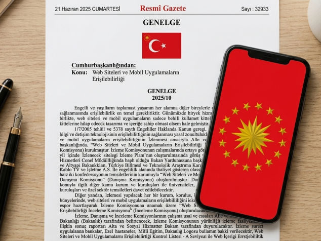 Masaüstünde 'Resmî Gazete' genelgesi, kalemler, kahve ve ekranında cumhurbaşkanlığı forsu olan bir telefon.