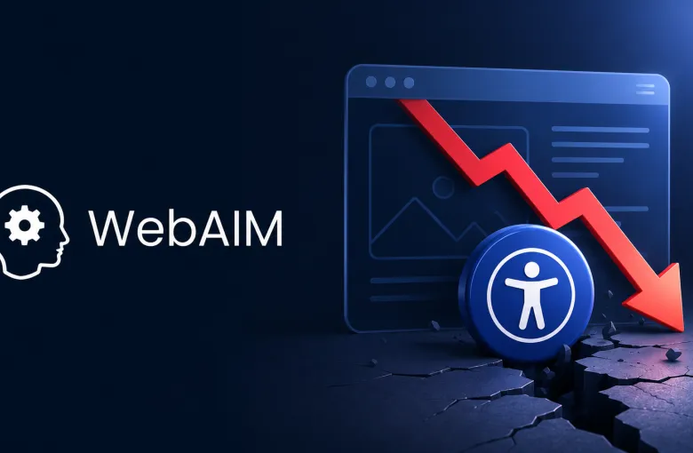 WebAIM logosu ile erişilebilirlik simgesi ve aşağı yönlü grafik içeren soyut illüstrasyon