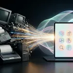 Hantal cihazlar ışığa dönüşerek, üzerinde erişilebilirlik ikonları olan mobil ekranlara akıyor.