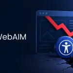 WebAIM logosu ile erişilebilirlik simgesi ve aşağı yönlü grafik içeren soyut illüstrasyon