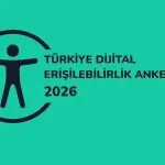 Yeşil zemin siyah insan figürü, açık çember ve "TÜRKİYE DİJITAL ERİŞİLEBİLİRLİK ANKETİ 2026" yazısı